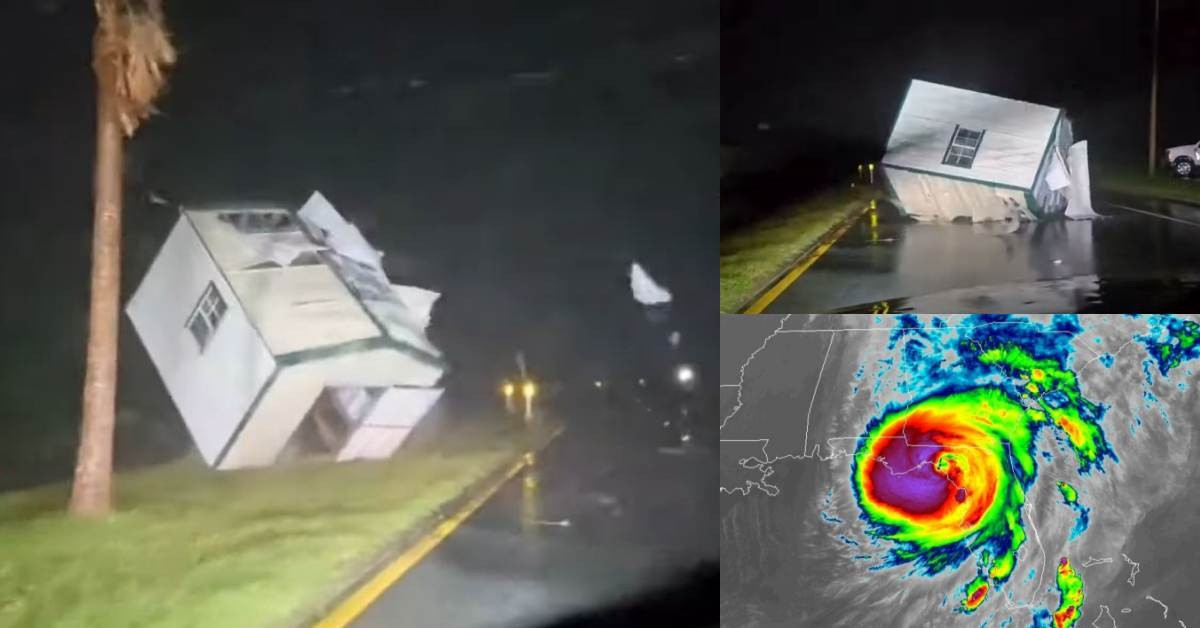 STORM HELENE UPDATE: Hurricane Helene makes landfall blowing a large warehouse across a street in Perry, Florida